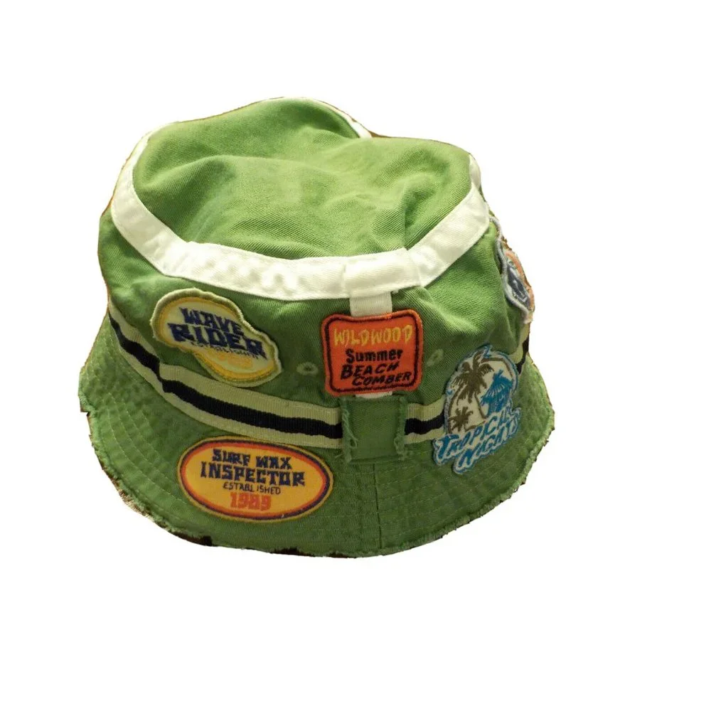 The Children's Place Sun Bucket Hat Raw Edges Surfer Shark Beach Green